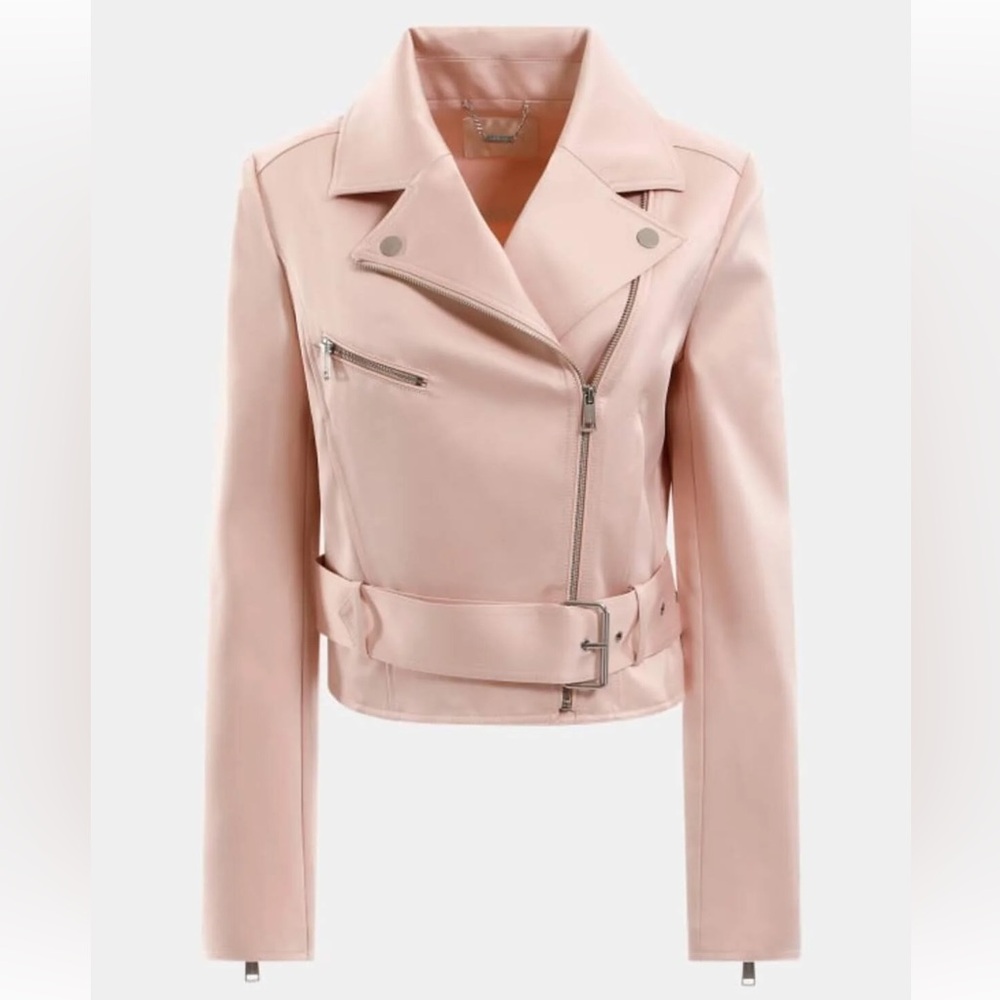 NWT Guess Light Pink belted Motorcycle Jacket size M